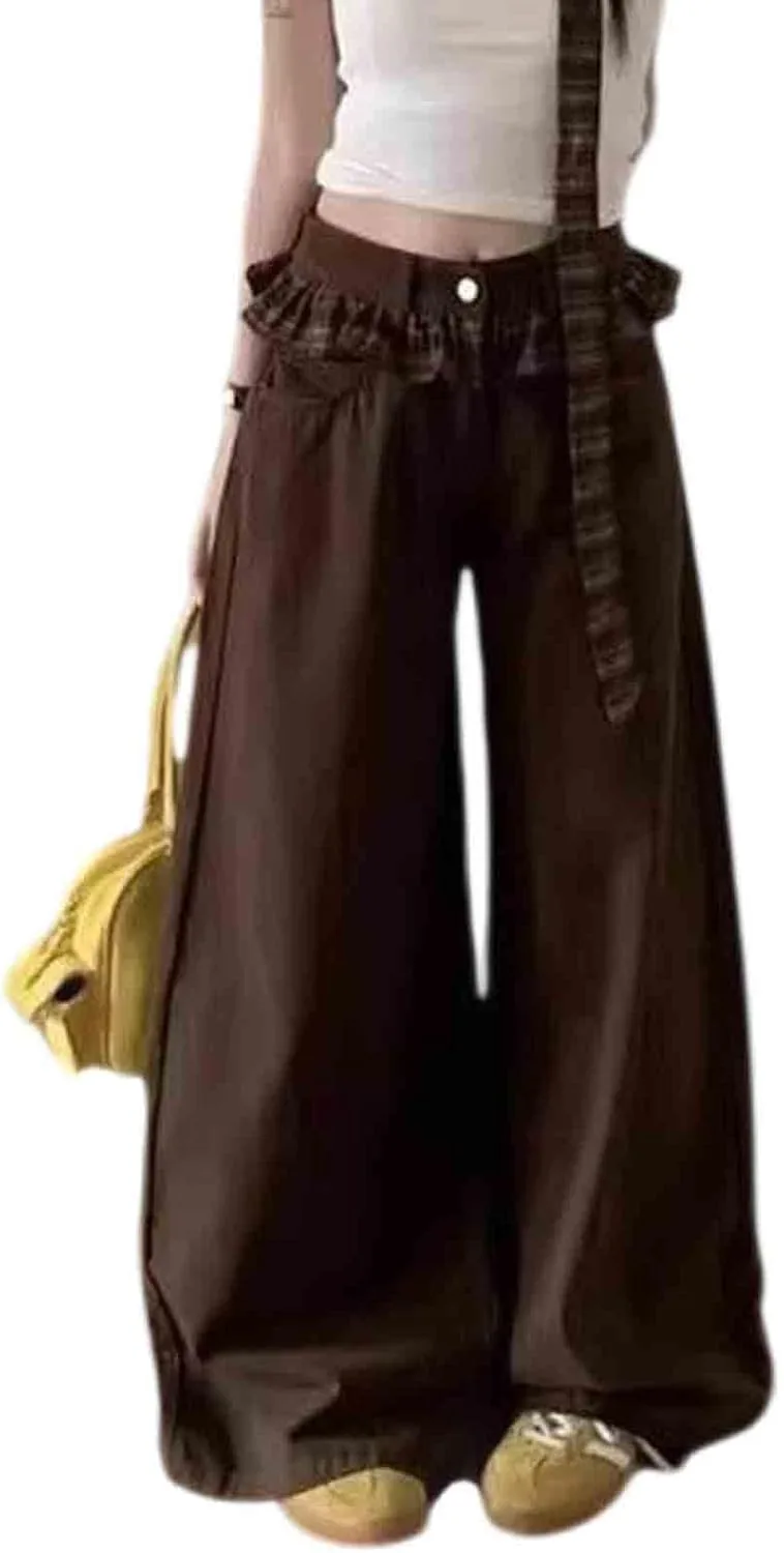 

Женские клетчатые джинсы с кружевом, высокие и широкие CBDAO