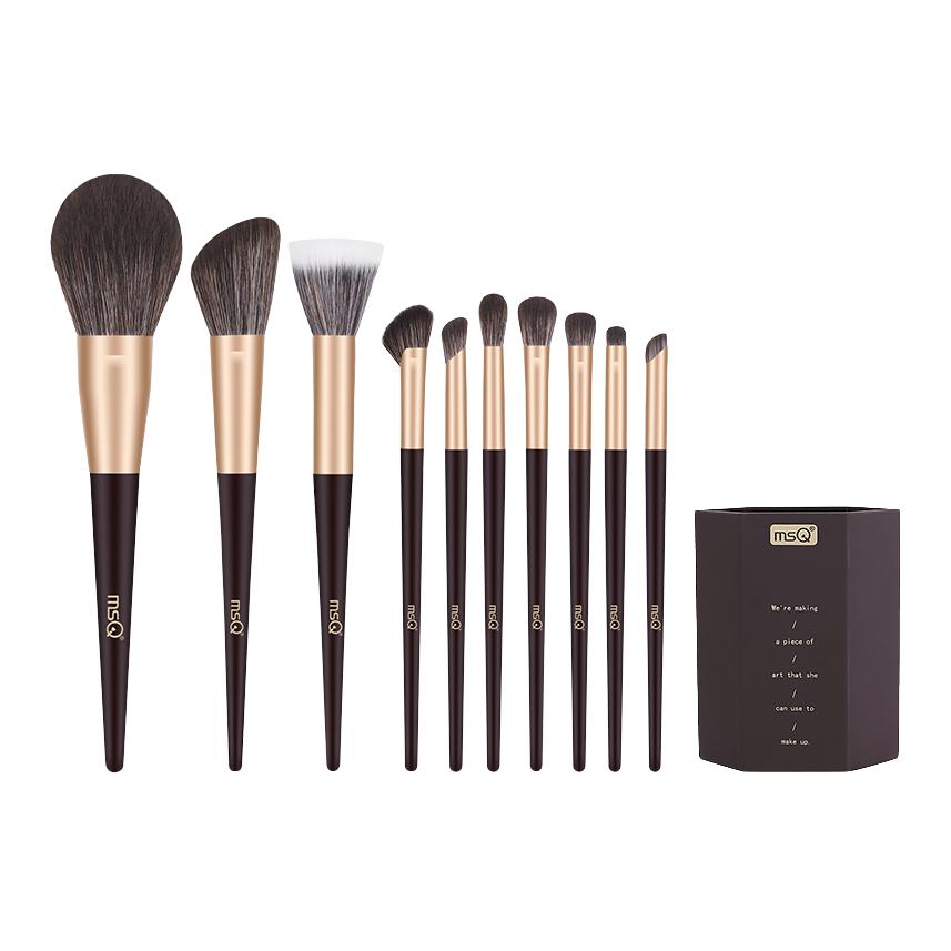 

Обновленный набор из 10 светящихся кистей для макияжа для начинающих портативный мягкий комфортный для кожи с кейсом для контуринга MSQ