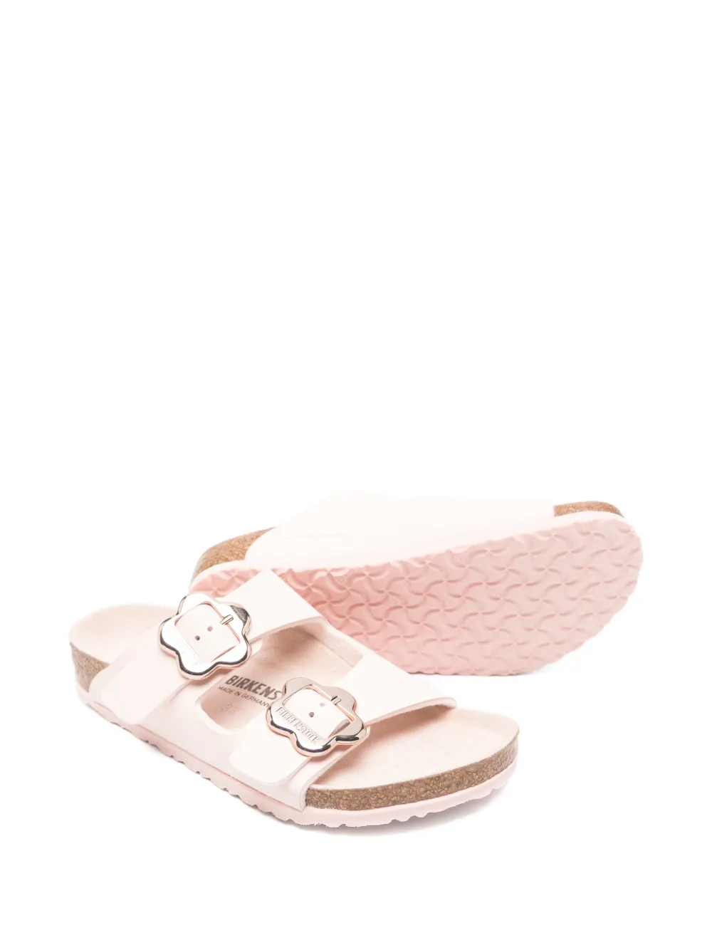 Кожаные сандалии Arizona с пряжкой в виде цветка Birkenstock Kids, розовый — фото 2