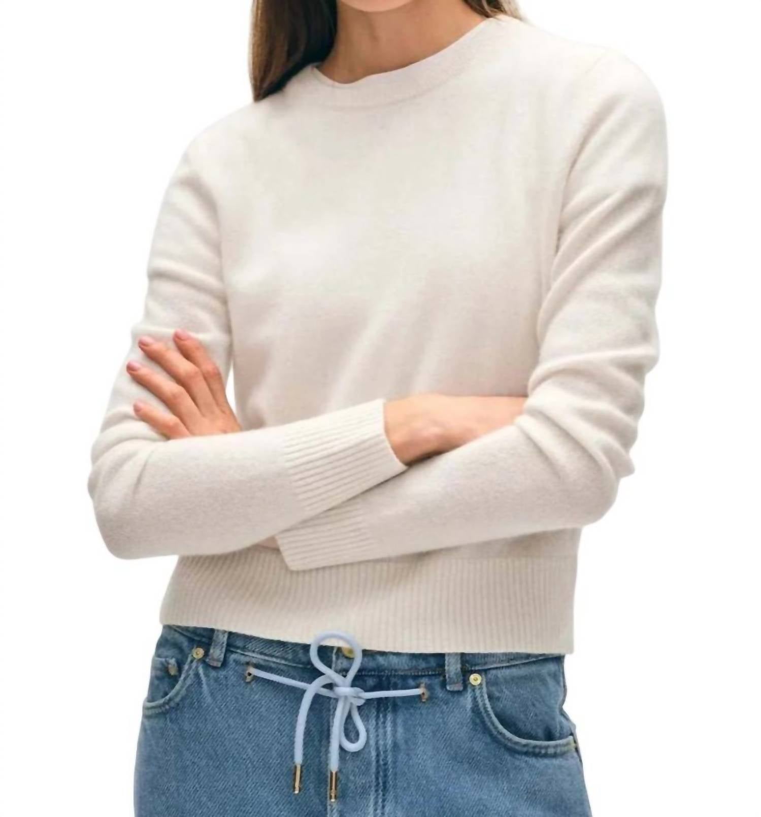 

Классический топ-топ из кашемира Shrunken Classic Crew Top нежно-белого цвета White + Warren