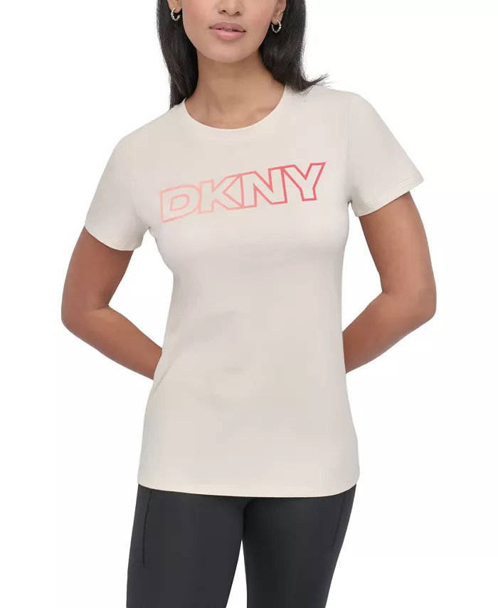 

Женская омбре футболка с контурным логотипом Ombré Outline-Logo Crewneck DKNY, коричневый/бежевый