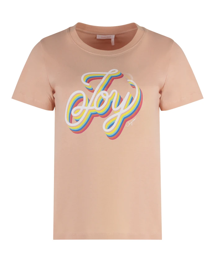 

Хлопковая футболка с ребристым воротником See By Chloé, розовый
