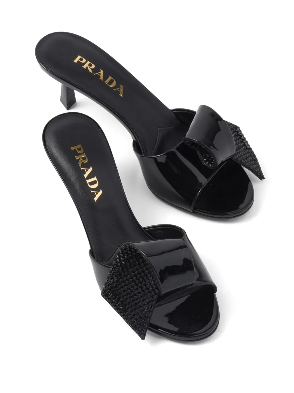 Сандалии из лакированной кожи с бантом Prada, черный — фото 4
