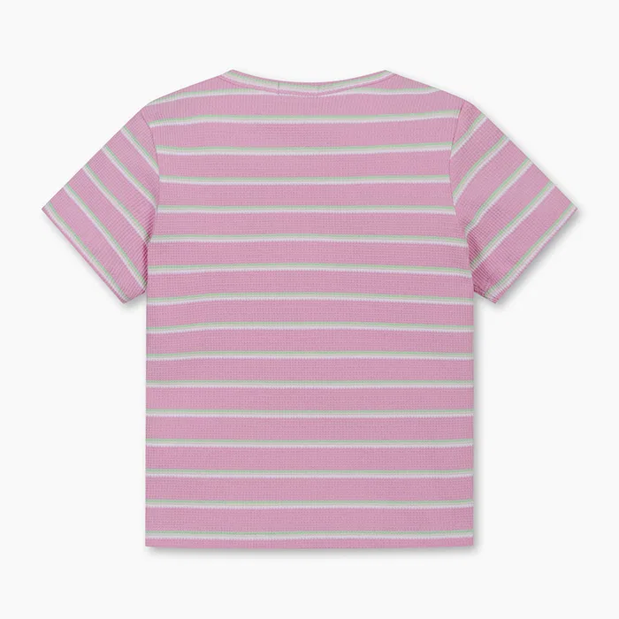 Детская полосатая футболка Waffle розовая от Benetton Kids — фото 2