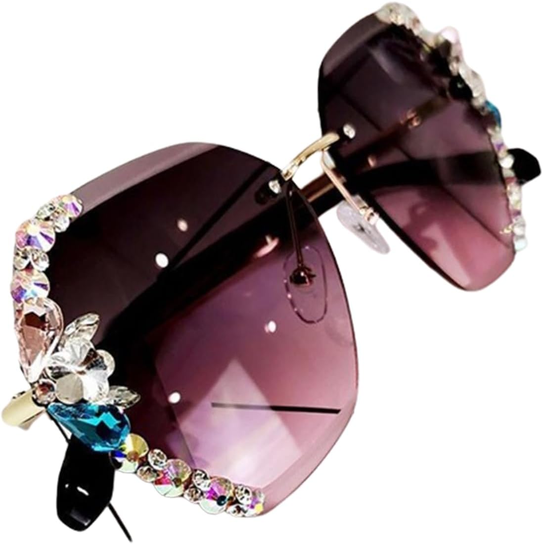 

Винтажные солнцезащитные очки без оправы со стразами, женские солнцезащитные очки с бриллиантами, женские солнцезащитные очки без оправы со стразами IMMUNOTRAX, Purple