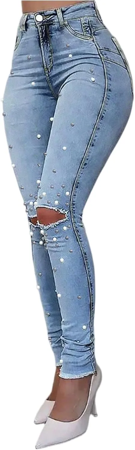 

Женские джинсы с высокой посадкой Ripped Stretch Skinny