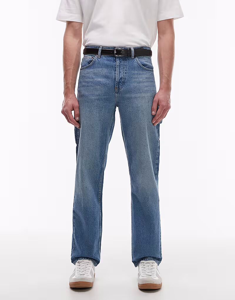 

Джинсы Topman с прямым кроем, средней потертости, синего цвета