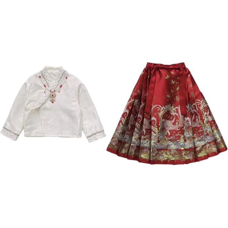 Детский комплект из юбки и топа с отложным воротником PROTECTCAMEL, Clothing Sets+Hairpin+Necklace
