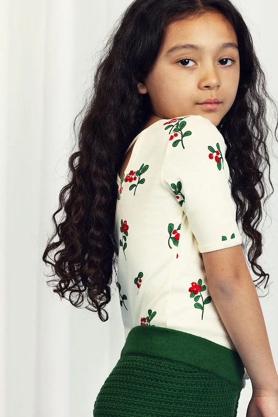 

Детская хлопковая футболка Lingonberries Mini Rodini, бежевый