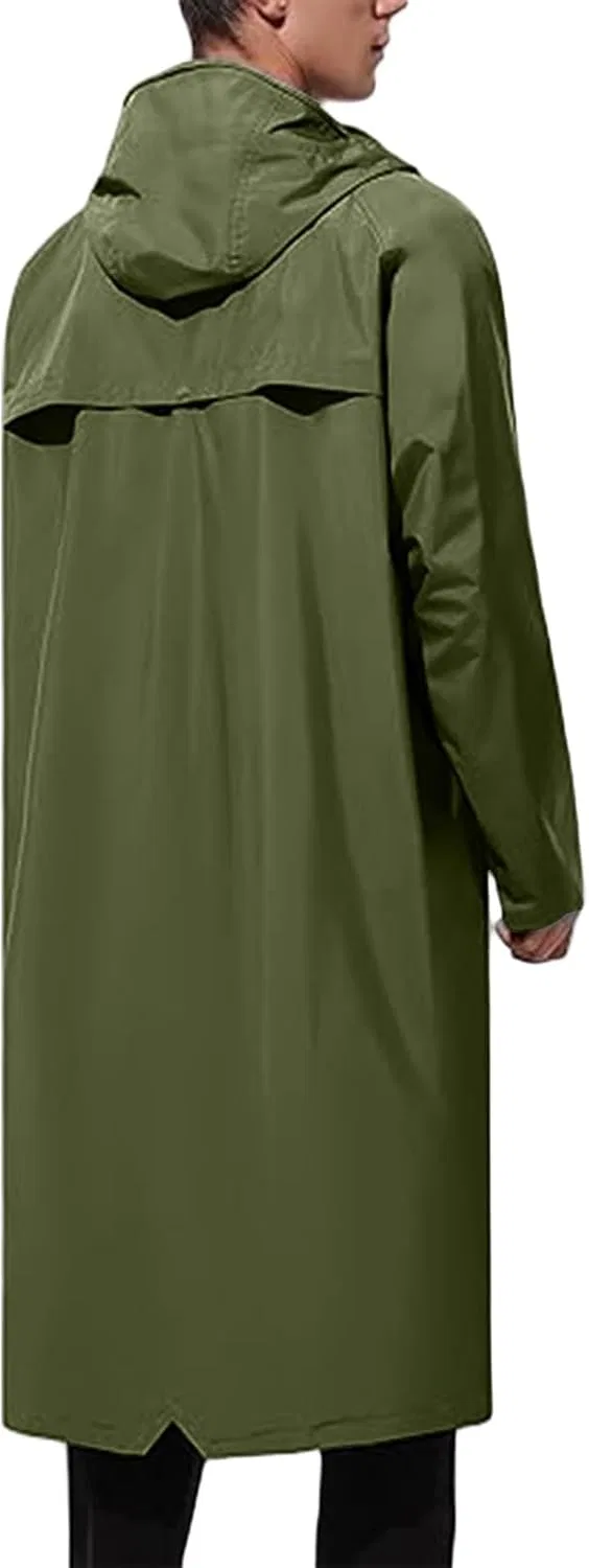 Мужская длинная куртка-ветровка дождевик Waterproof легкая Packable для бега, походов, велоспорта и гольфа с капюшоном Generic, зеленый — фото 4