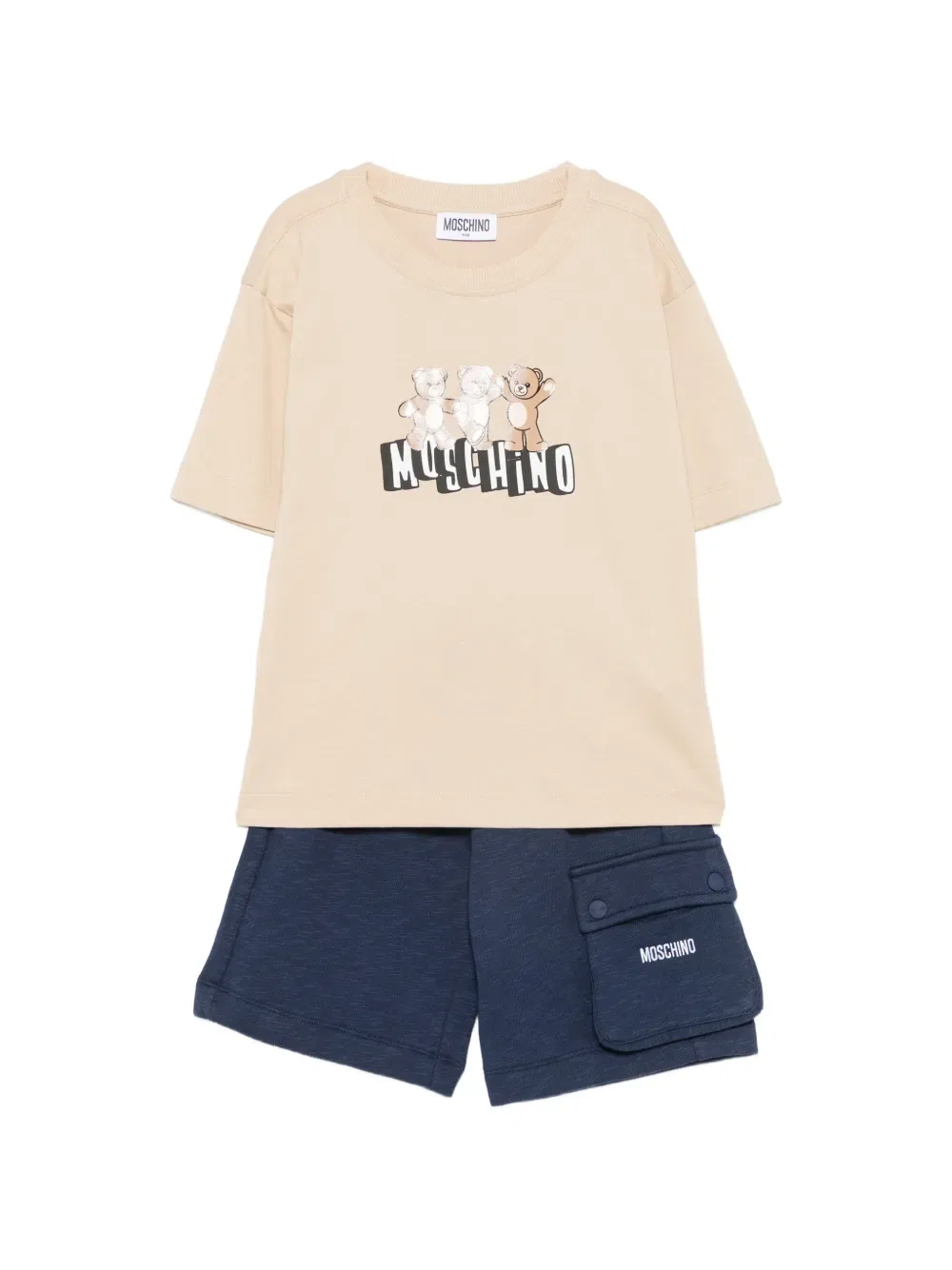 Футболка и шорты с изображением плюшевого мишки Moschino Kids, синий