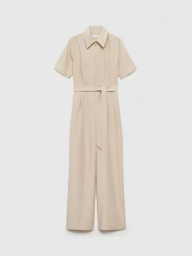 Комбинезон Mango Delia Linen Blend, бежевый