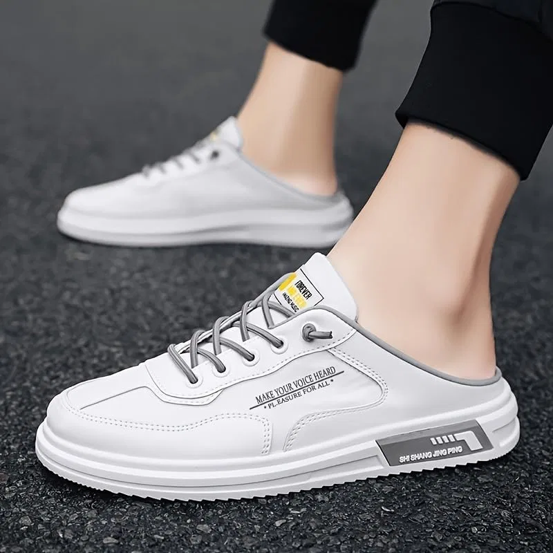 Мужские мюли Loafers Hollow Out, White Gray Clolinde — фото 3