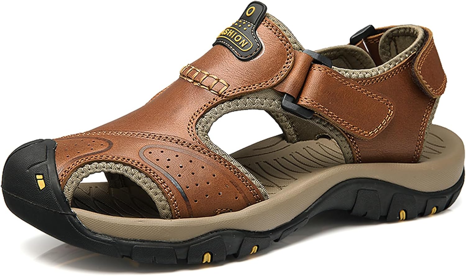 

Мужские кожаные походные сандалии Abborora для активного отдыха, закрытые носки, ходьба, нескользящие, легкие, сандалии-рыбаки для пляжа и воды, коричневый