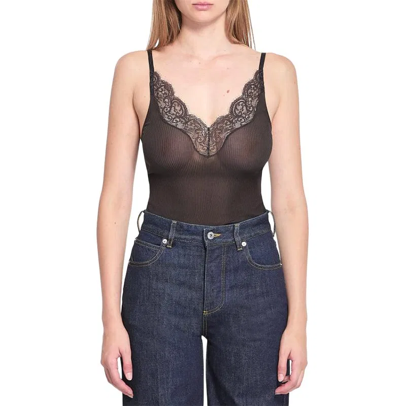 Топ на ребристой вязке Laced SAINT LAURENT, Ebony — фото 4