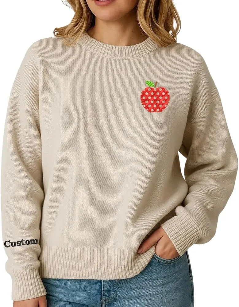 

Свитер с вышивкой для учителя, Custom Name Apple Design, Unisex Grewear