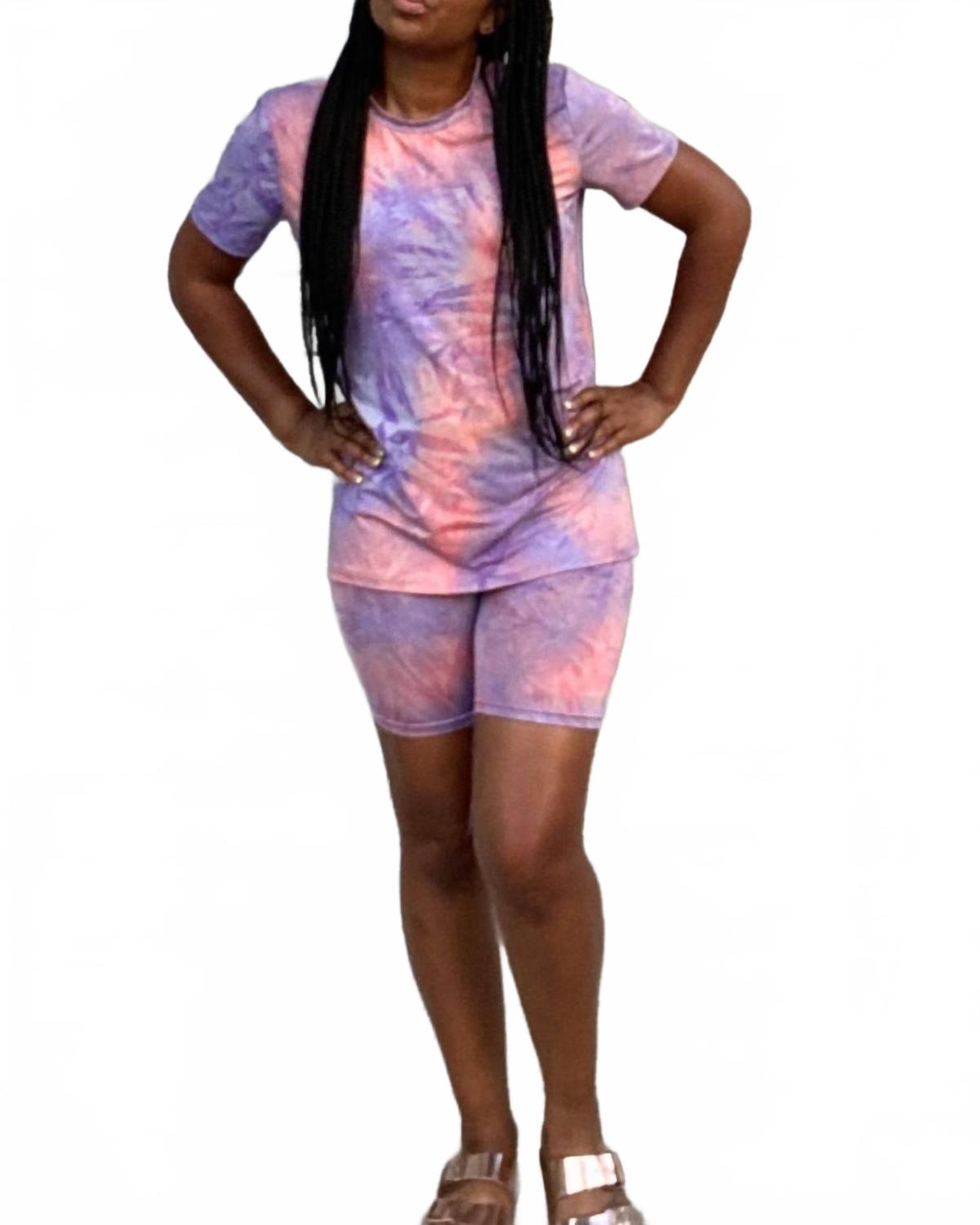 

Хлопковый комплект короткого размера в розово-фиолетовых тонах Daisy