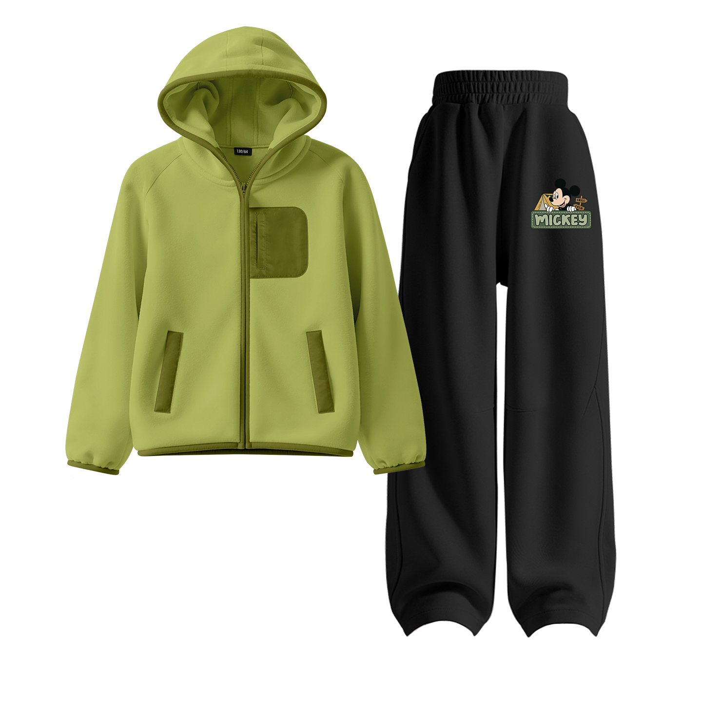 

Детская повседневная спортивная одежда Disney, Solid Color Matcha Green+Outdoor Mickey Mouse Black