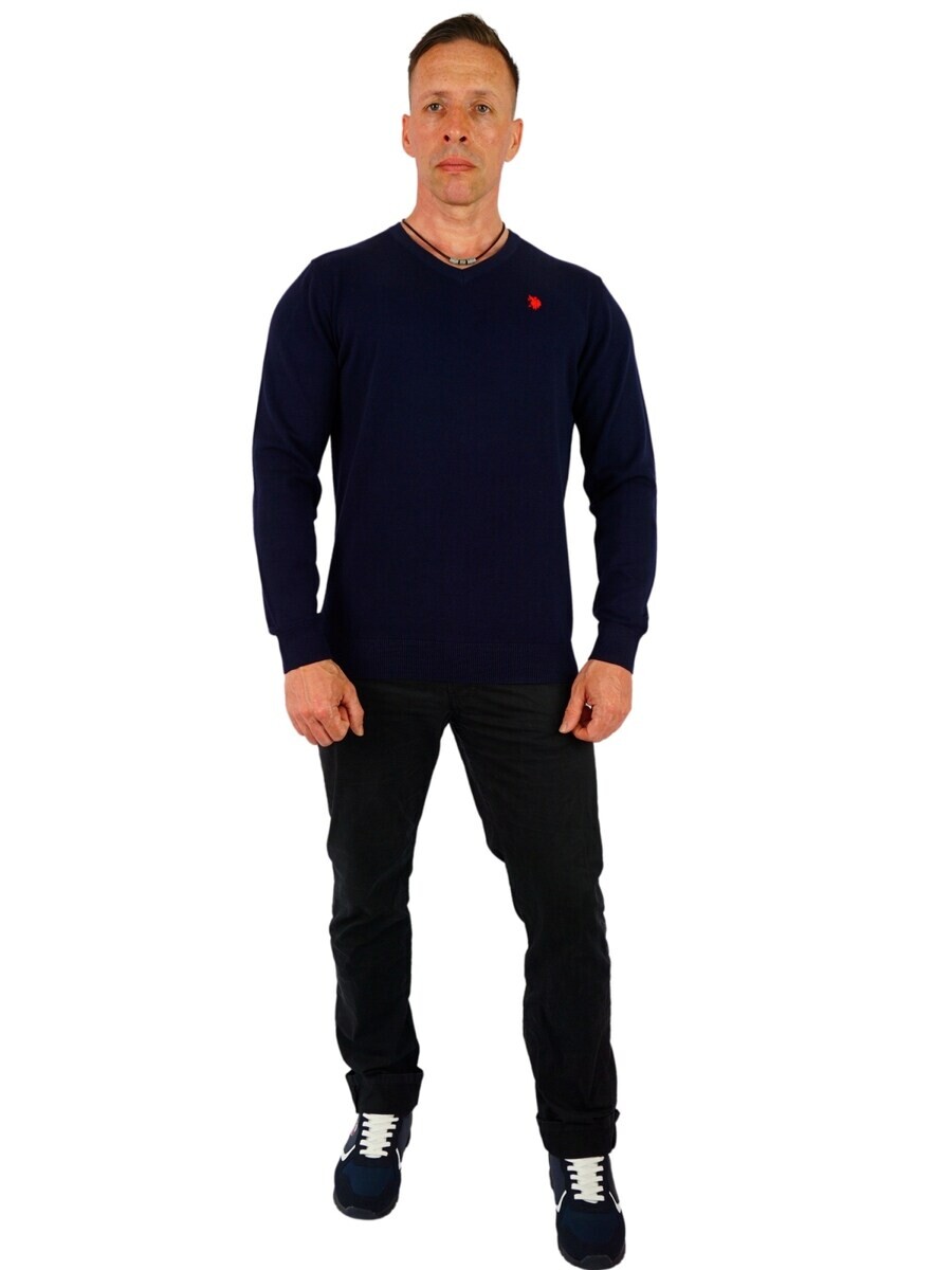 Свитер с v-образным вырезом U.S. POLO ASSN. Sweater, темно-синий — фото 3