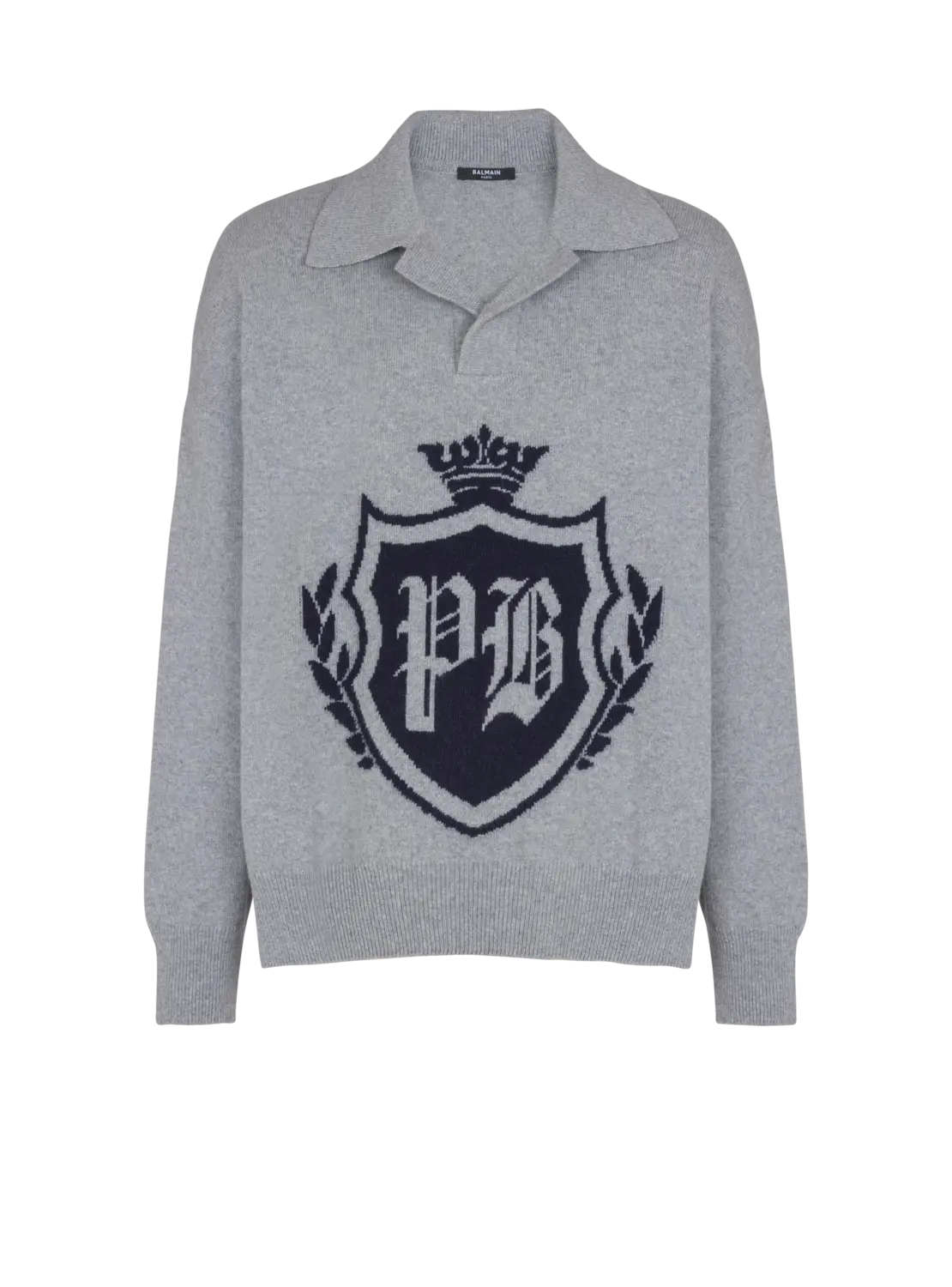 

Поло-свитер из эко-кашемира с эмблемой колледжа Balmain, серый