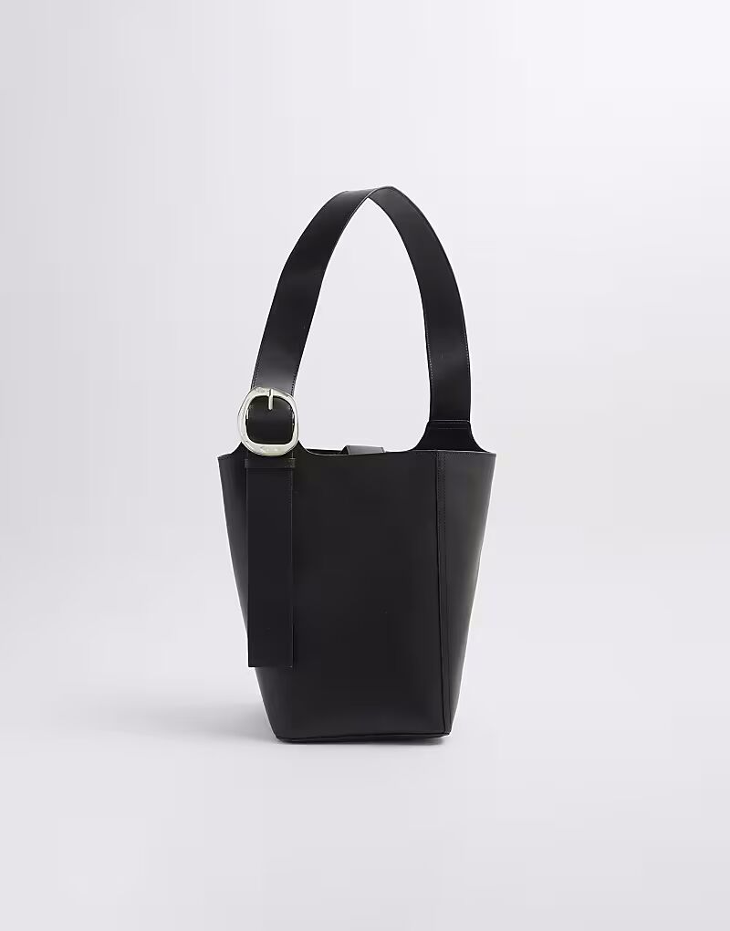 

Большая кожаная сумка-ведро River Island Premium черного цвета