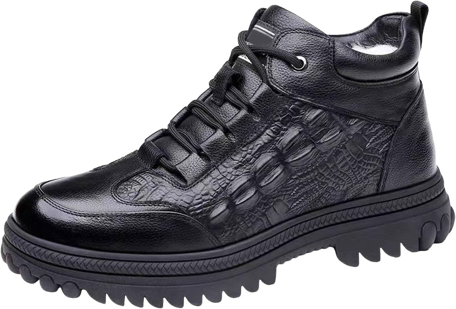 

Мужские зимние ботинки IWIHMIV, теплые, с противоскользящей подошвой, удобные, на шнуровке, из кожи, повседневные для прогулок, черный