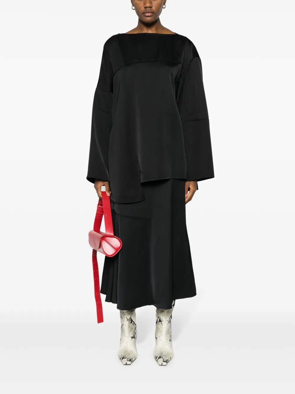 Юбка миди с завышенной талией и вставками JIL SANDER, черный — фото 2
