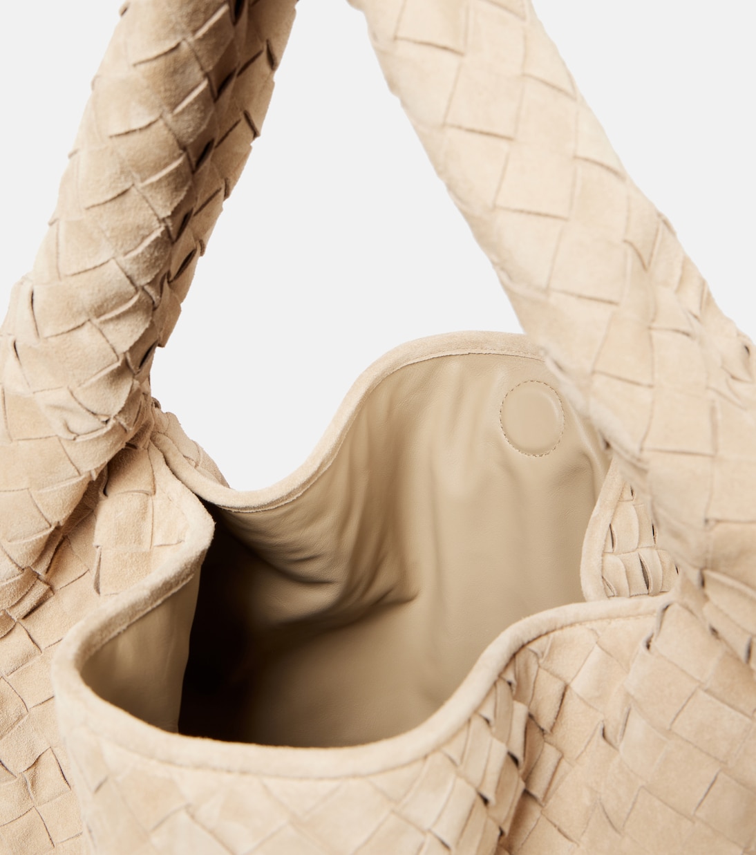 Hop Large Intrecciato плечевая сумка из замши Bottega Veneta, Ecru-Muse Brass — фото 3
