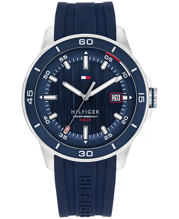 

Мужские кварцевые часы с синим силиконовым ремешком, 43 мм Tommy Hilfiger, blue