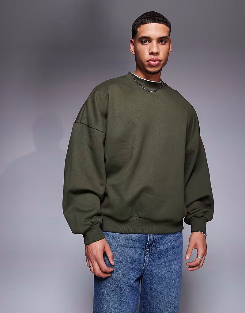 

Толстовка ASOS DESIGN премиум-класса из плотной ткани экстремального размера плотностью 400 г/м² темно-зеленого цвета