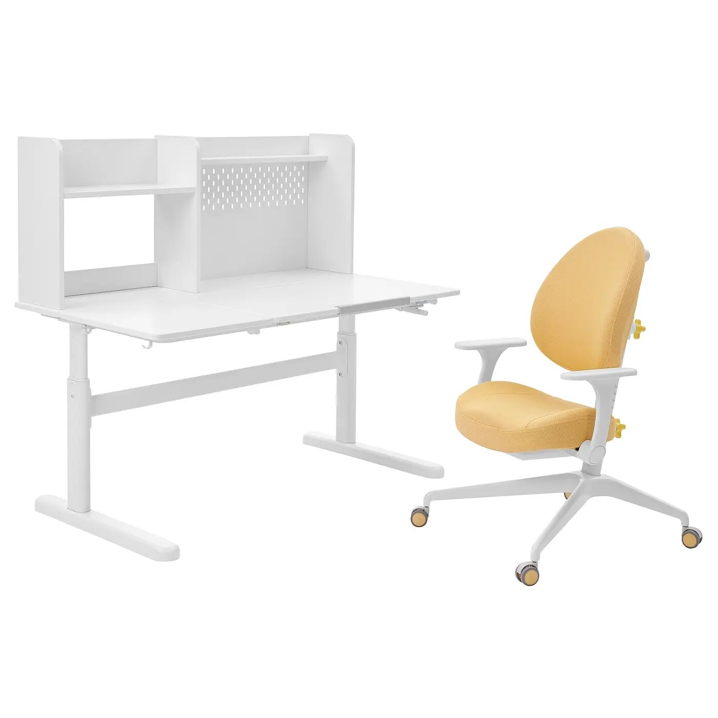 Детский стол+стул с подлокотниками BERGLÄRKA/GUNRIK IKEA, 120x70 см, белый/желтый