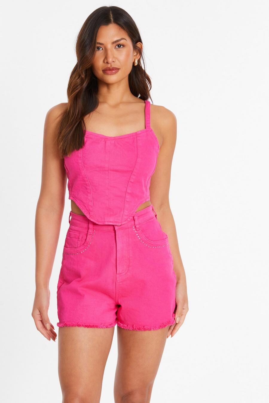 

Розовый джинсовый топ-корсет со стразами QUIZ Clothing