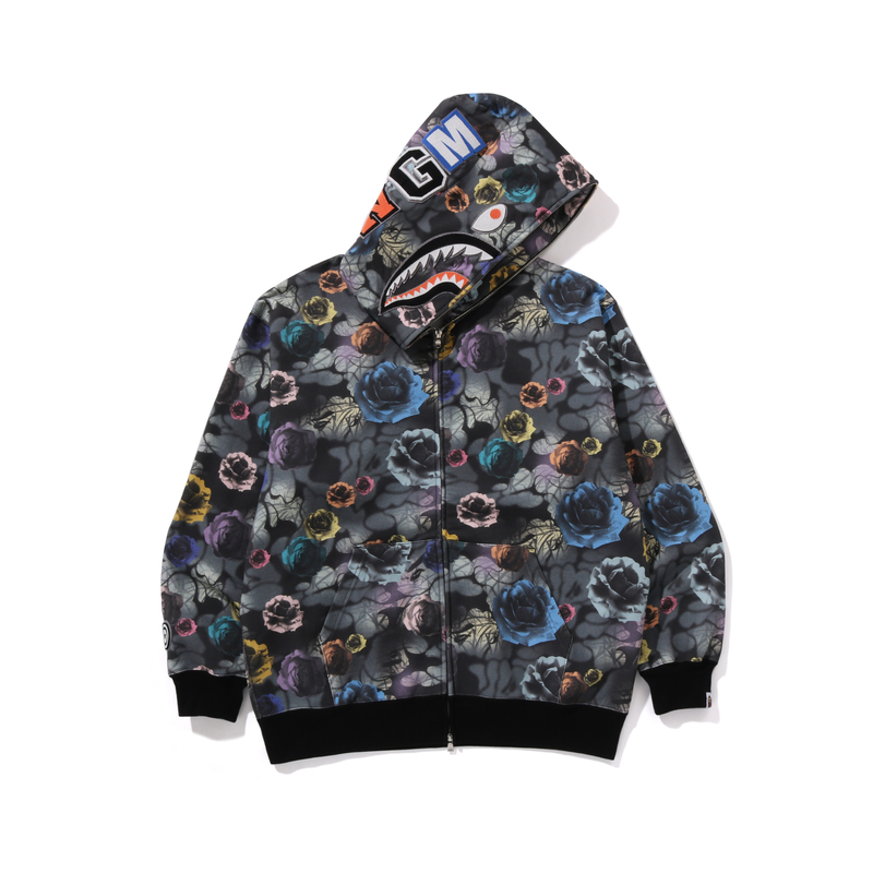 

Толстовка Bape Floral Camo Shark с капюшоном свободного кроя на молнии A BATHING APE, Ecru IVX