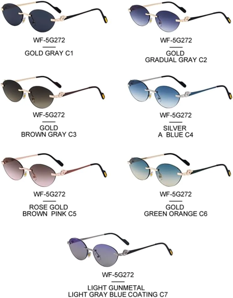 

Винтажные овальные солнцезащитные очки без оправы для женщин, роскошные, в стиле панк, без оправы, модные, с защитой от УФ-излучения UV400 TOIPASTN, C6goldgreenorange