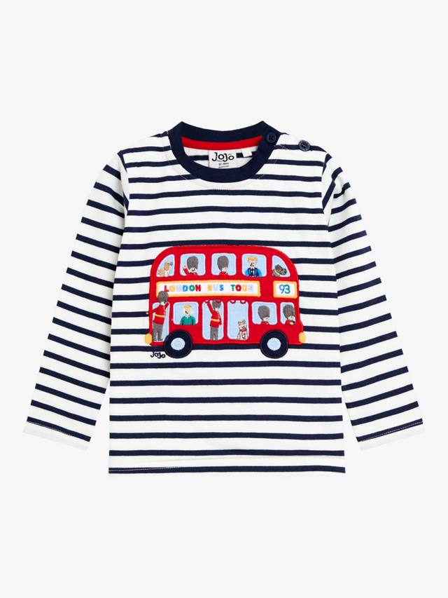 

Детский топ с длинными рукавами и аппликацией в виде автобуса JoJo Maman Bébé, Ecru Navy Stripe