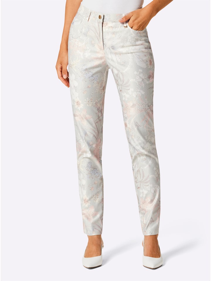 

Джинсы с пятью карманами с принтом экрю-розы creation L