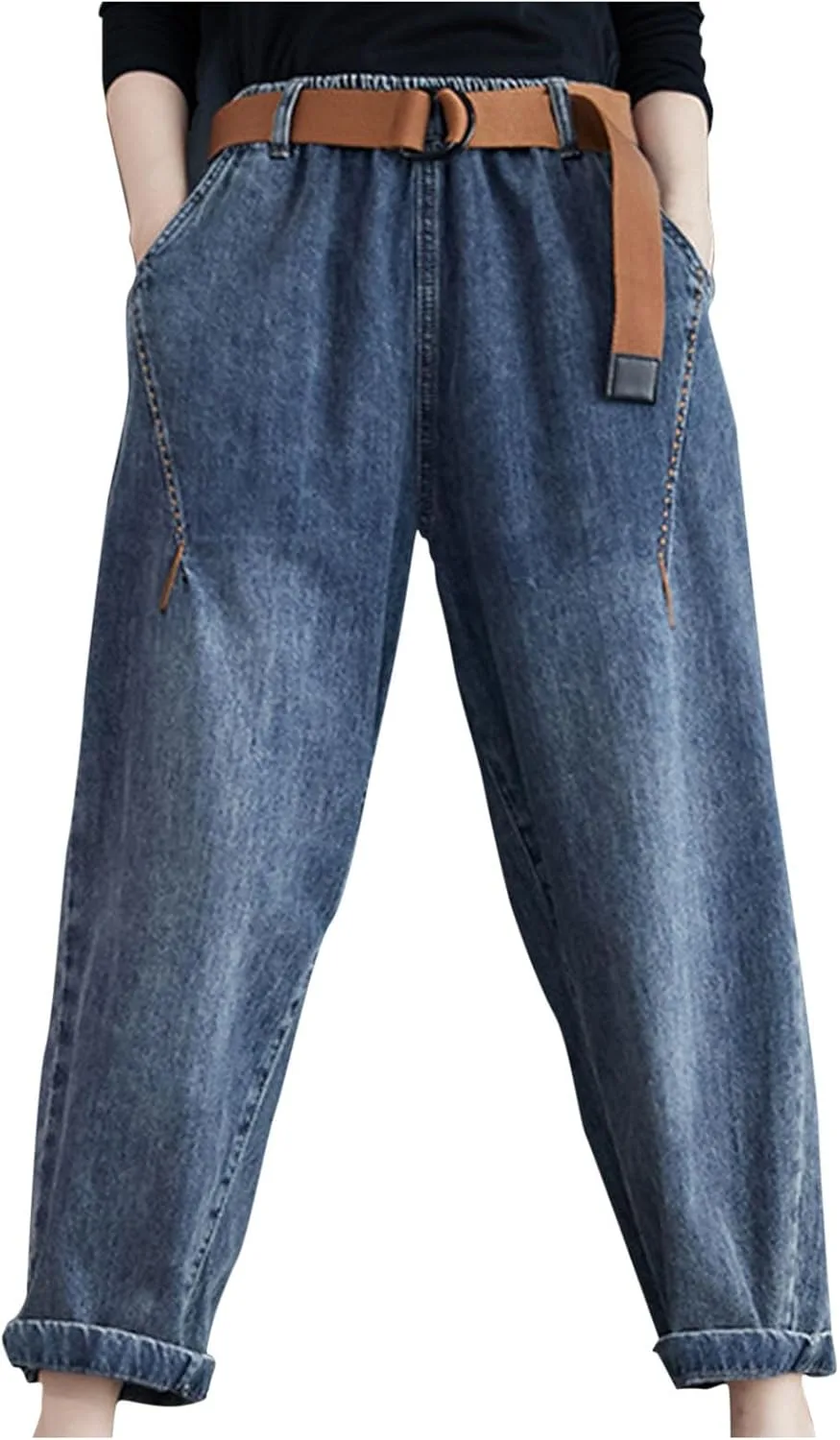 

Женские джинсы Casual Loose Cropped с эластичным поясом