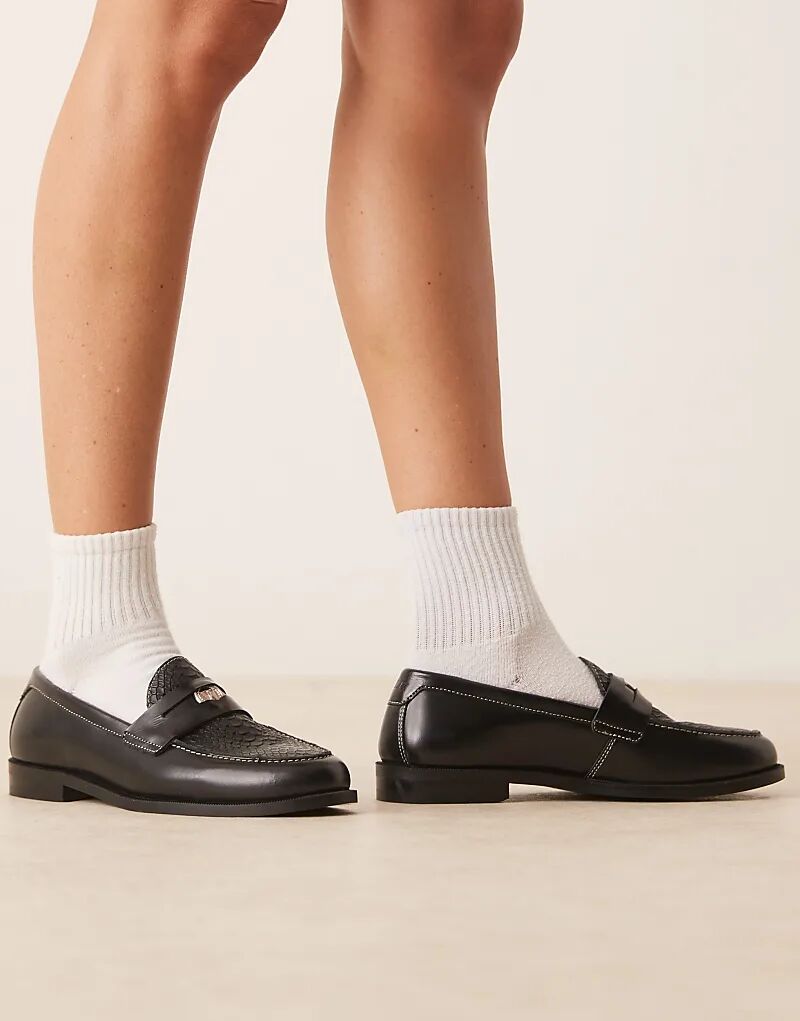 Лоферы Walk London Rhea Croc Penny черного цвета — фото 4