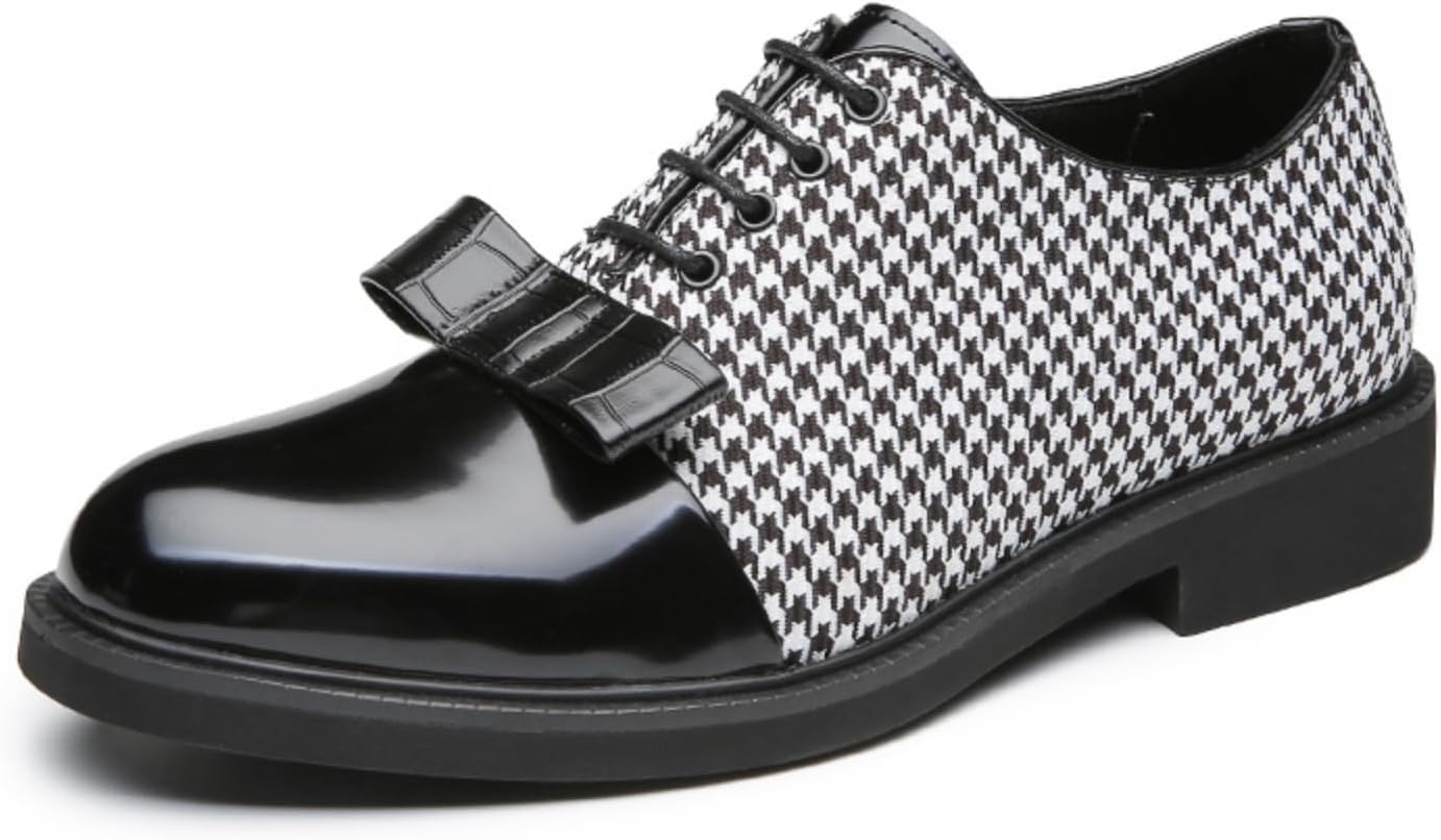 

Мужские роскошные оксфорды из кожи и ткани с узором «гусиная лапка», с бантом, на шнуровке, с округлым носком Yrzhgdl, черный