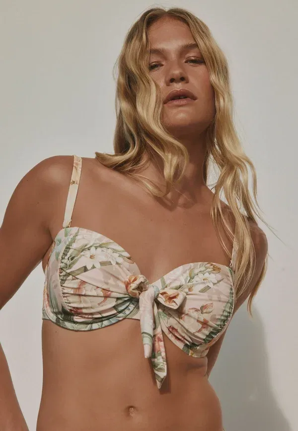 Топ-бикини Next Regular fit bow wired bandeau bikini top, розовый флоральный