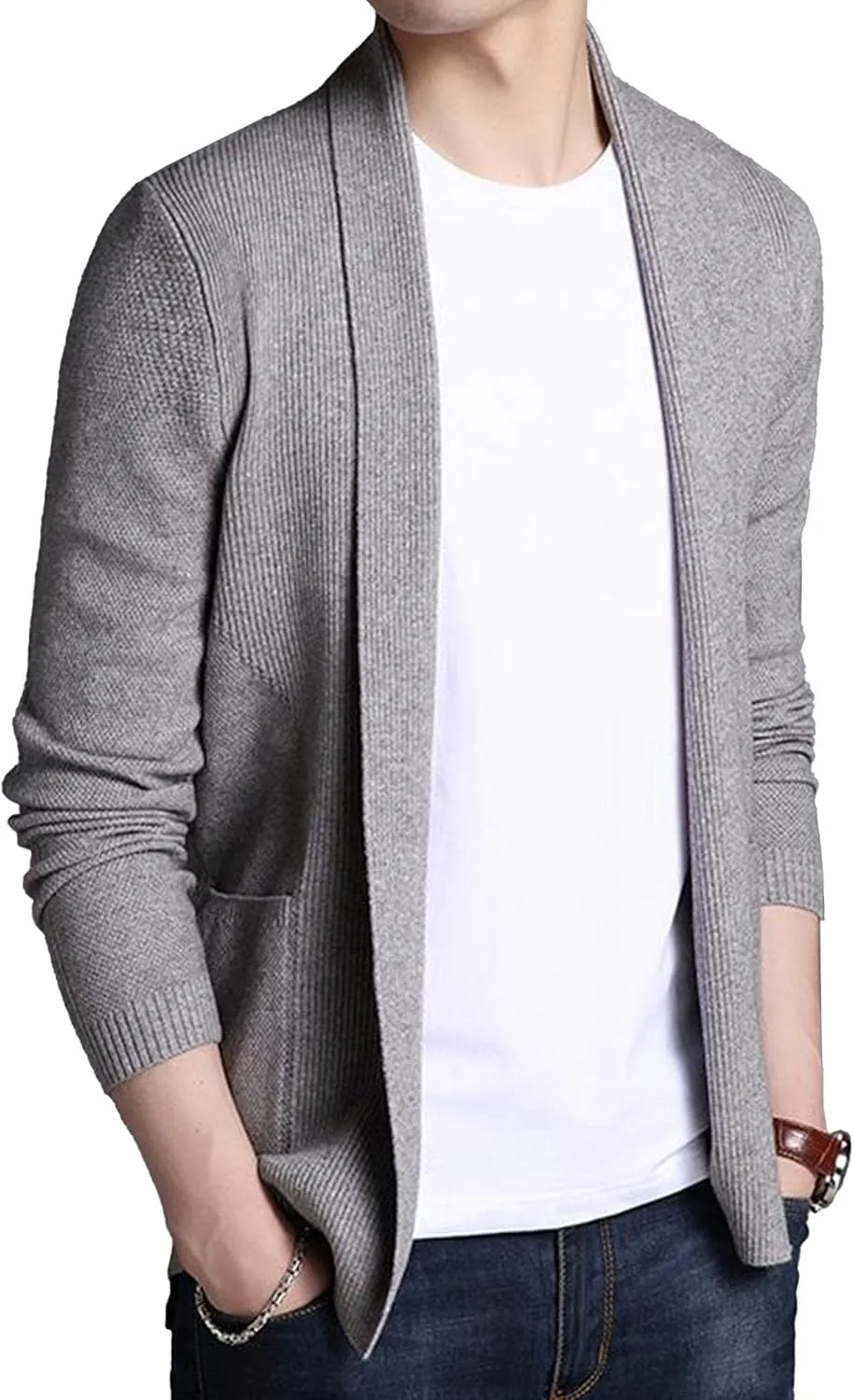 

Мужской кардиган с классической планкой и длинными рукавами