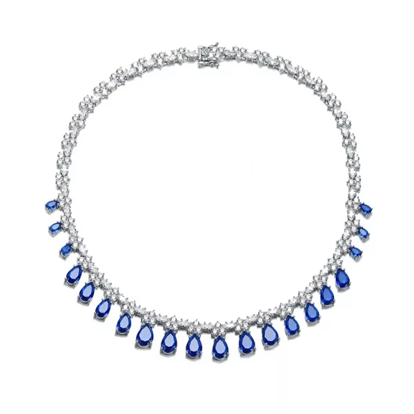

Вечернее колье из стерлингового серебра с покрытием из белого золота и кубическими цирконами Genevive, blue