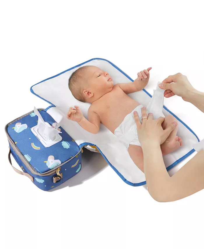 

Портативная сумка для подгузников со сменным вкладышем, водонепроницаемая дорожная сумка для малышей Sunveno, синий