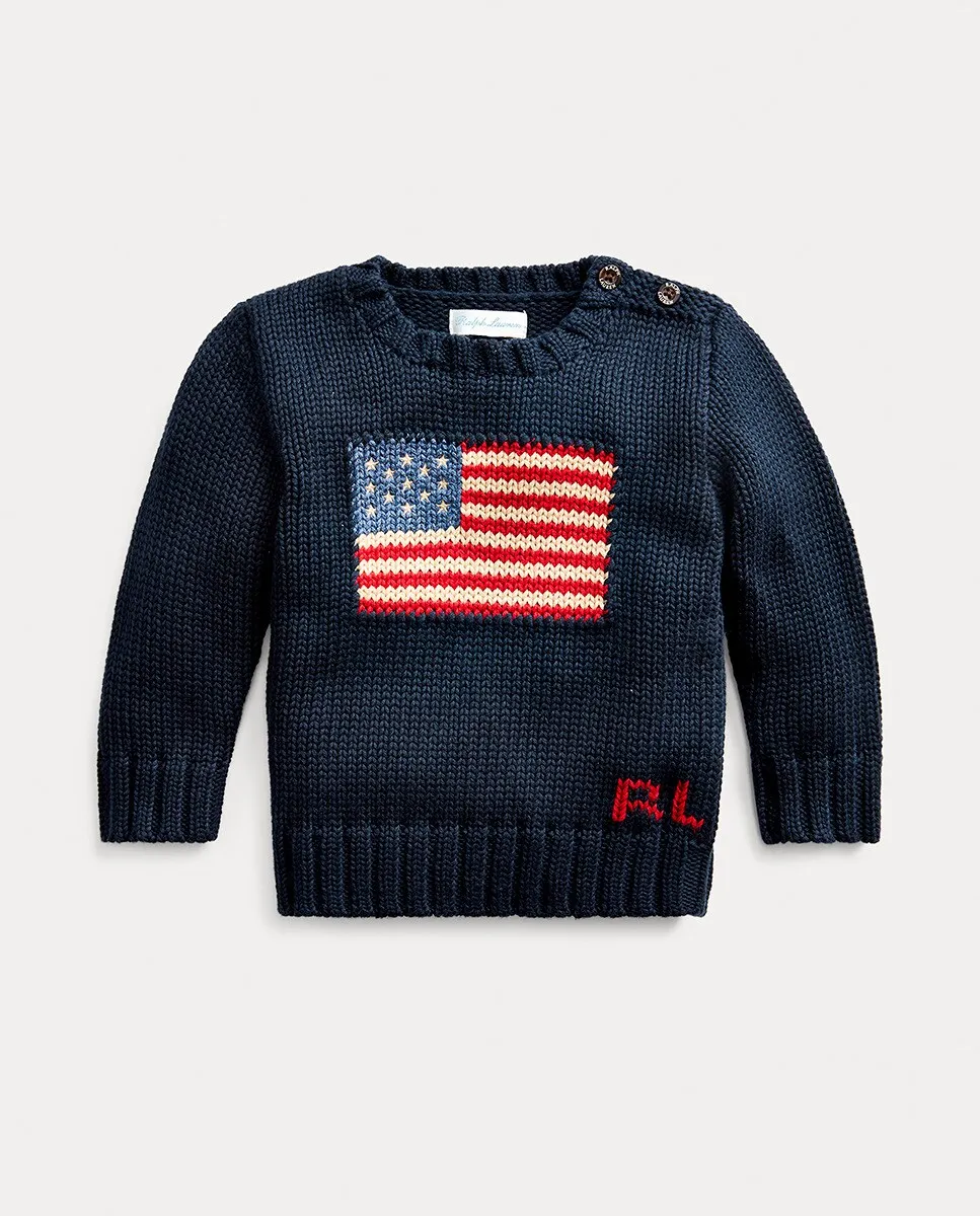 

Хлопковый свитер для мальчика с флагом США Polo Ralph Lauren, темно-синий