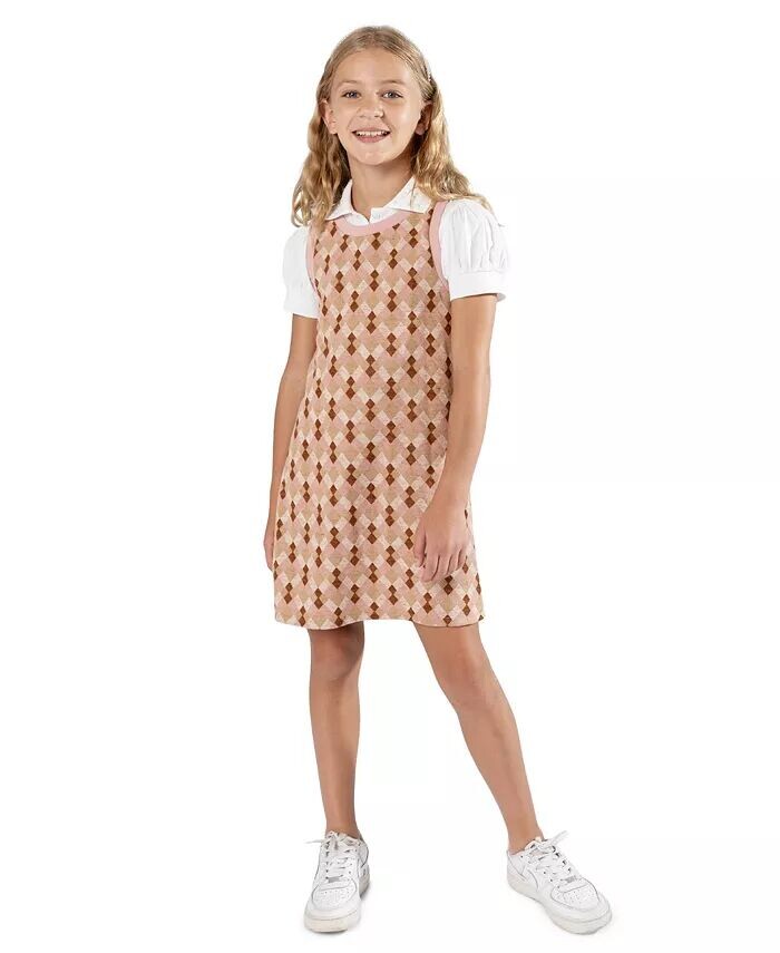 

Трикотажное платье для больших девочек и платье-рубашка с воротником, 3 предмета Rare Editions, розовый