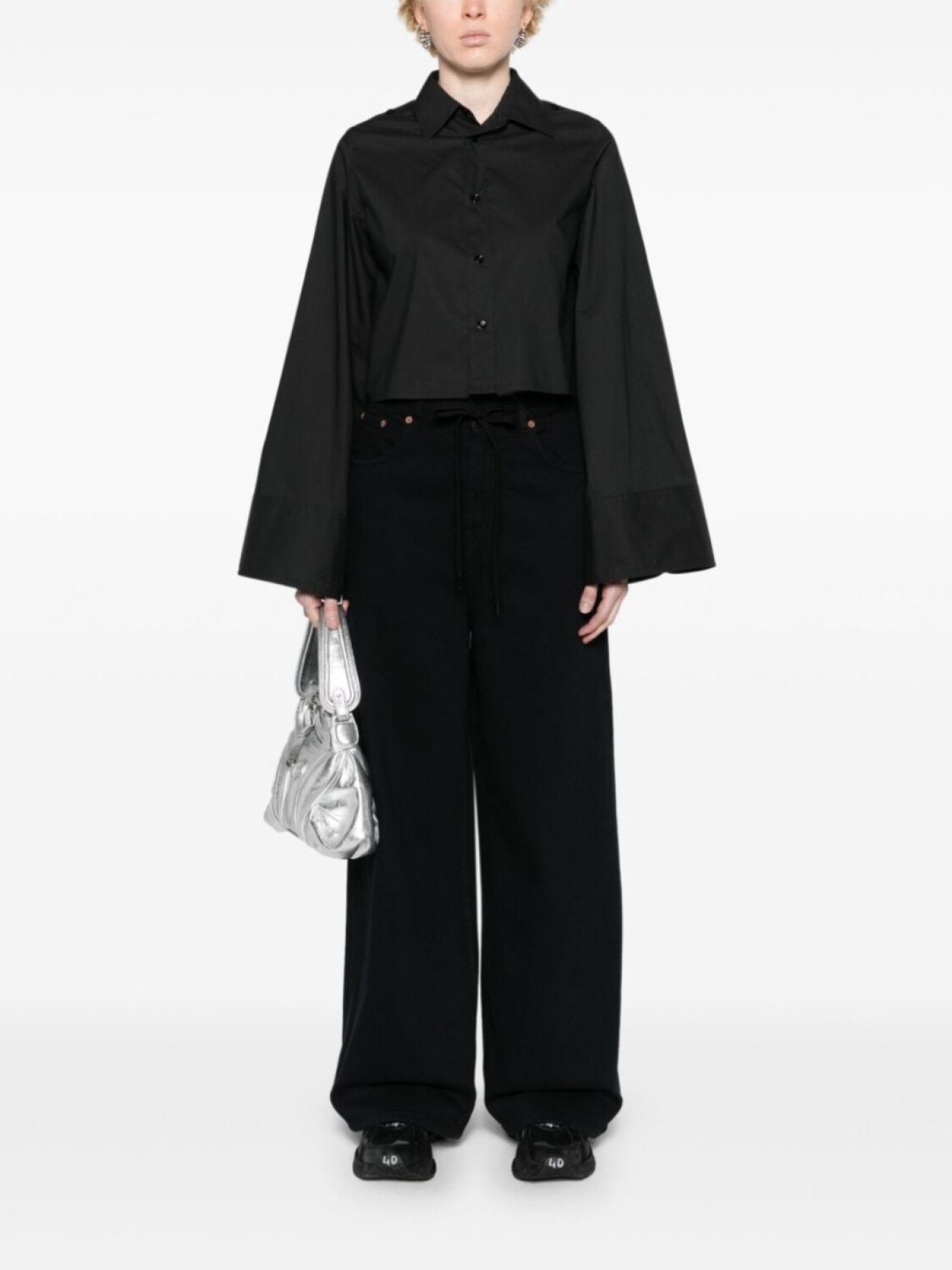 MM6 Maison Margiela укороченная рубашка с удлиненными рукавами, черный — фото 2