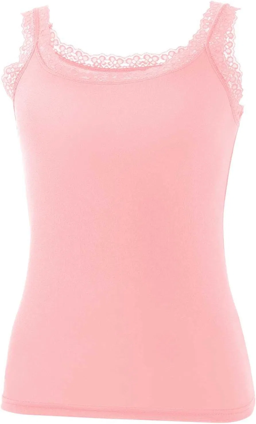Женский топ-майка Ribbed Fitted Lace Trim, Pink