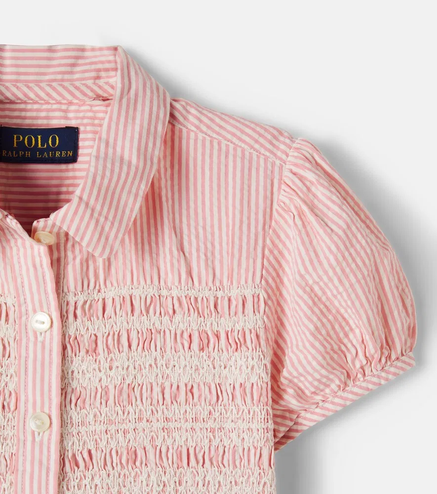 Платье из полосатой хлопчатобумажной ткани сирсакер Polo Ralph Lauren Kids, розовый — фото 4