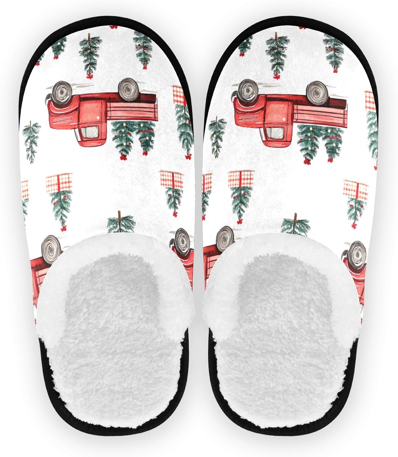 

Домашние тапочки UMIRIKO «Зимняя рождественская елка, красный грузовик» для женщин и мужчин, моющиеся, нескользящие, с сумкой для хранения, подходят для путешествий и спа-процедур