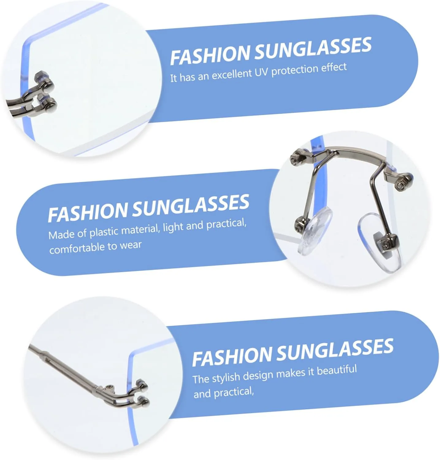 

Солнцезащитные очки BESTYASH (1 пара) без оправы для мужчин и женщин, защита от УФ-излучения, легкие и модные, для пляжа, путешествий и шопинга - защита от бликов